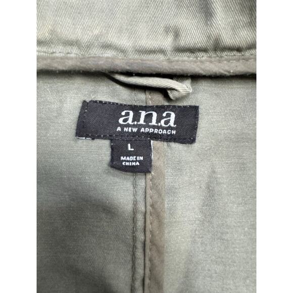 a.n.a. Olive Green Utility Jacket Drawstring Waist Snap Zip Closure Size L - Picture 10 of 11